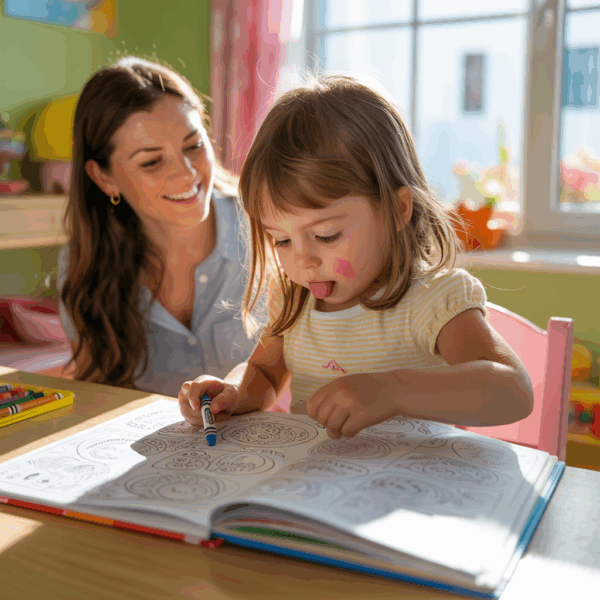 a-photograph-of-a-young-girl-sitting-at-_yWeVDE70SdiQIvUM1jk7jw_XuUetdKlQQKRTRQO5-Ks4Q Mutter und Kind mit Malbuch